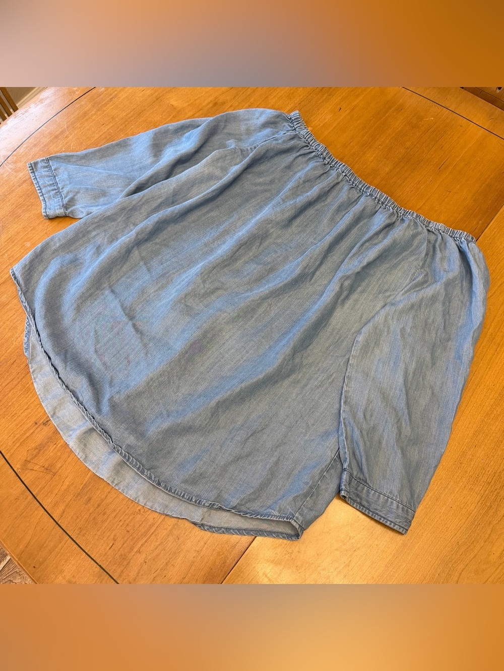 beachlunchlounge Off-Shoulder Chambray Blouse | Coastal Grandma Boho Cowgirl L - Picture 7 of 11